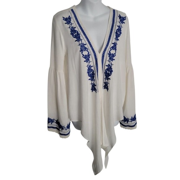 Lovestitch Boho Embroidered Front Tie Blouse Top - Picture 5 of 14